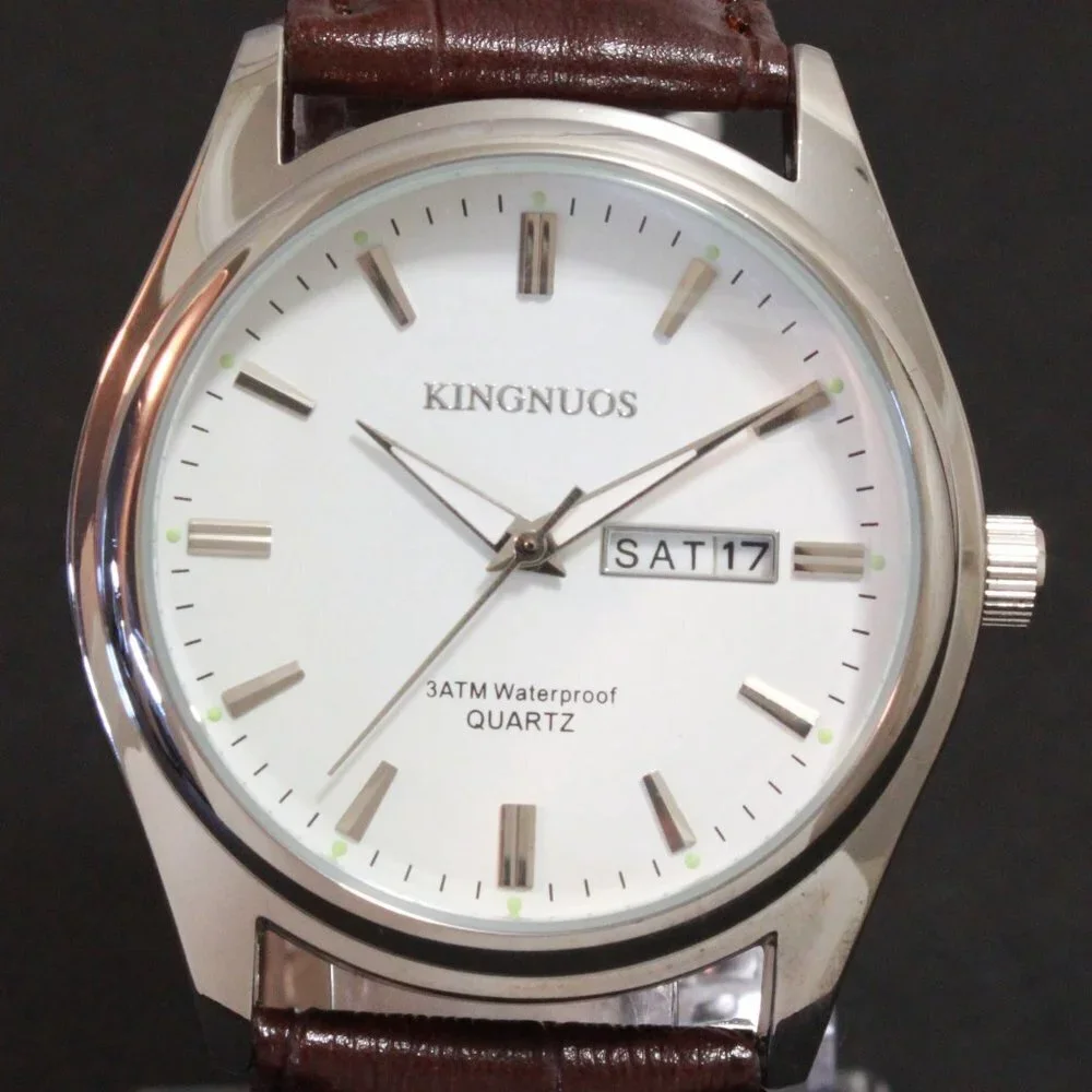 Men's Contemporary Dress Watch Silver Case Brown Leather Watch Strap 40mm - Picture 9 of 12